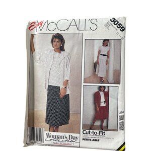 80s McCalls 3059 Sewing Pattern Sizes 12-14-16 Unlined Jacket Top and Skirt CUT